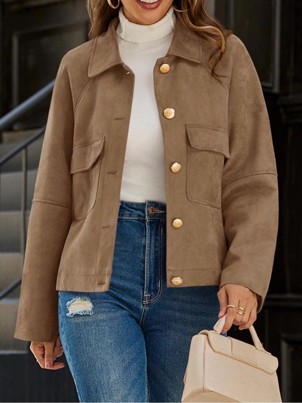 NWT 🤎 Buttoned Faux Suede Jacket - Picture 4 of 14
